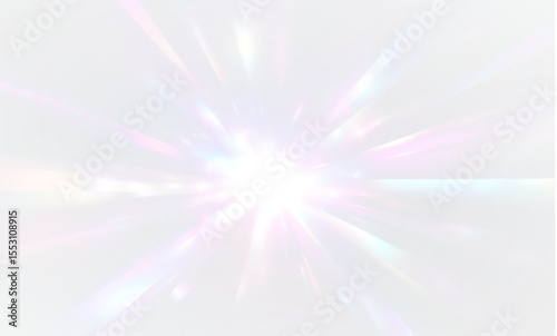 Bright flare overlay png. Rainbow light refraction with diamond glow, lens flash, and glittering prism. Transparent background for design filter, jewelry, or fantasy decoration.


