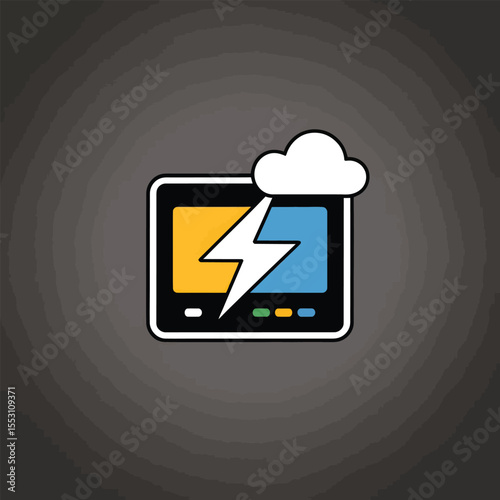Yellow and Blue Screen Device with Lightning Bolt and Cloud Icon Fast Data Transfer Technology Concept Illustration