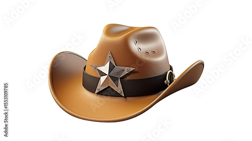 Brown Leather Cowboy Hat with Star Badge Western Fashion Accessory