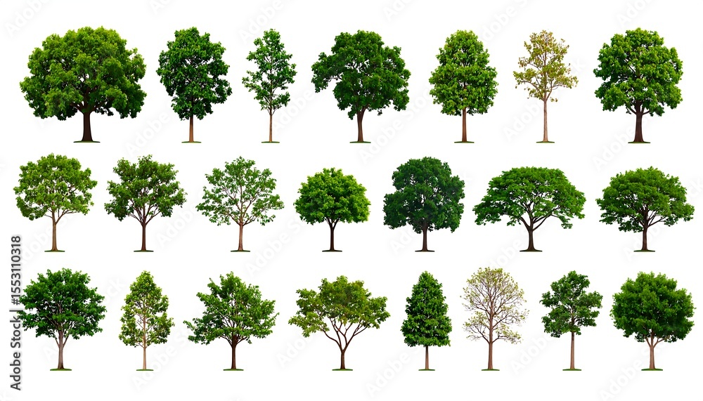Fototapeta premium Green Trees Collection Isolated White.