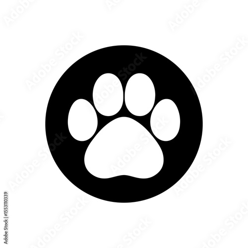 Black round shape with leopard paw print icon silhouette vector flat illustration design.