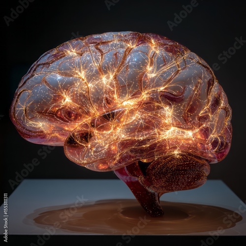 A human brain with glowing neural pathways.