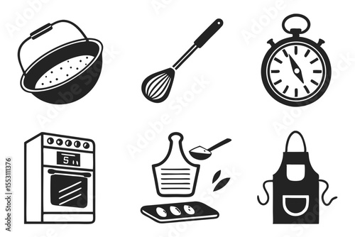 Baking and cooking tools isolated on white background