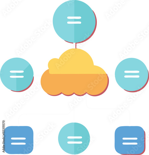 This vector icon set visually illustrates the cloud computing concept for web and business technology designs