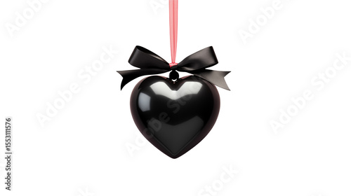 Elegant Black Heart Ornament with Bow, Valentines Day Decor