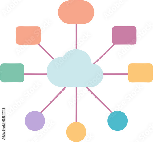 A circular infographic illustrating the cloud computing concept for social network connection, blending business and technology with data communicationA circular infographic illustrating the cloud com