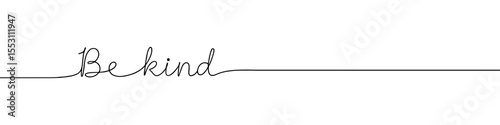 Be kind inscription continuous one line drawing with word. Minimalistic drawing of phrase illustration.