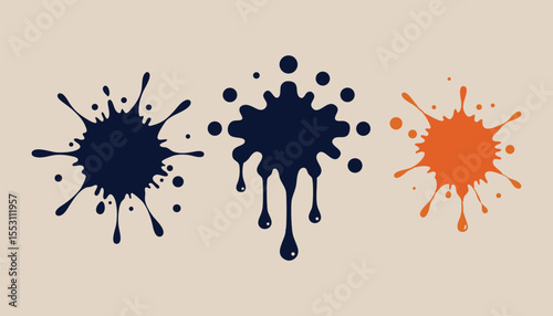 Colorful ink splatters isolated on a beige background