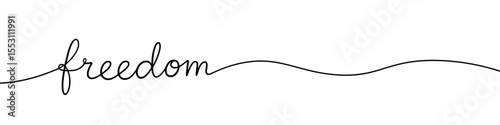 Continuous line drawing freedom text. Word phrase lettering with script font.