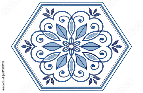 Traditional Blue Floral Ceramic Tile Pattern