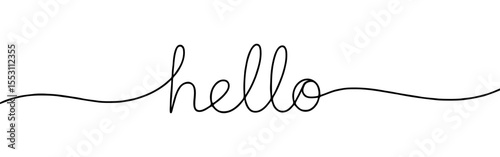 Hello greeting continuous one line drawing with word. Minimalistic drawing of phrase illustration.