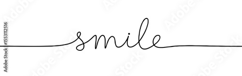 Smile phrase inscription continuous one line drawing with word. Minimalistic drawing of phrase illustration.