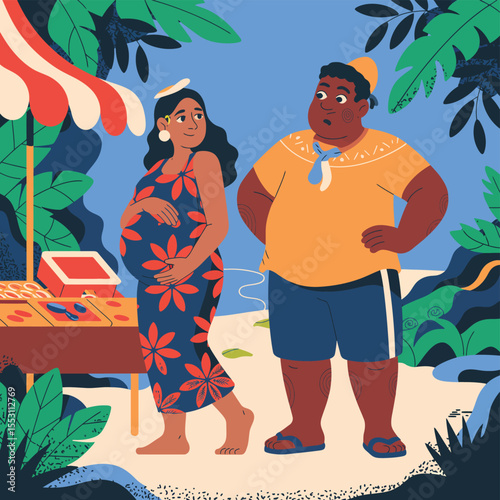 Prediabetes Awareness Illustration – Colorful Market Scene Promoting Free Support from ASSNC