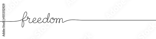Continuous line drawing freedom text. Word phrase lettering with script font.