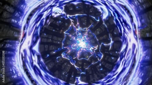 Glowing Plasma Orb Within a Dark, Circular, Veined Structure