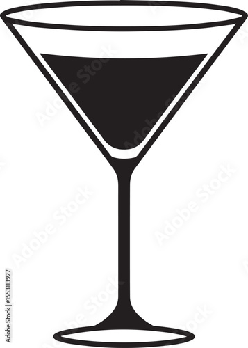 Elegant Martini Glass Silhouette Vector | Black Party Drink Illustration Vector Format