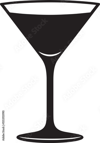 Elegant Martini Glass Silhouette Vector | Black Party Drink Illustration Vector Format