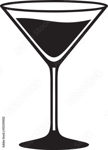 Elegant Martini Glass Silhouette Vector | Black Party Drink Illustration Vector Format