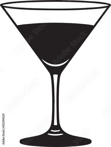 Elegant Martini Glass Silhouette Vector | Black Party Drink Illustration Vector Format