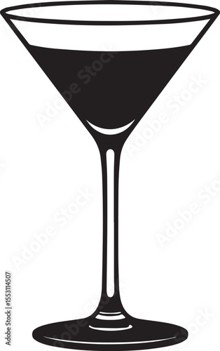 Elegant Martini Glass Silhouette Vector | Black Party Drink Illustration Vector Format