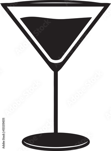Elegant Martini Glass Silhouette Vector | Black Party Drink Illustration Vector Format