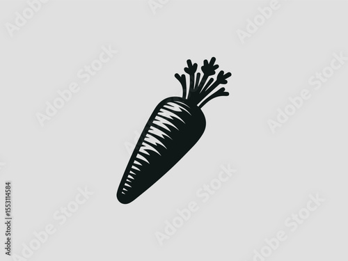 Vintage black carrot silhouette vector logo for farmers markets or juice bars