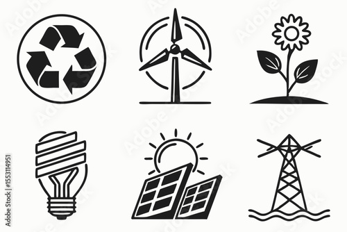 wind energy icons set