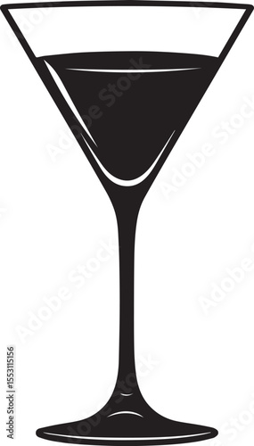 Elegant Martini Glass Silhouette Vector | Black Party Drink Illustration Vector Format