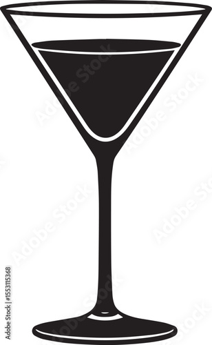Elegant Martini Glass Silhouette Vector | Black Party Drink Illustration Vector Format