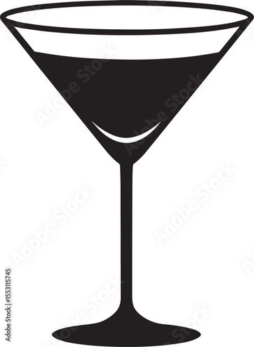Elegant Martini Glass Silhouette Vector | Black Party Drink Illustration Vector Format