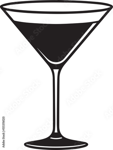 Elegant Martini Glass Silhouette Vector | Black Party Drink Illustration Vector Format