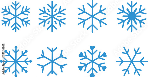 Blue snowflakes icon, Snowflake silhouette, Set of blue snowflake icons collection, Winter snowflakes design for Christmas, New Year holiday decoration