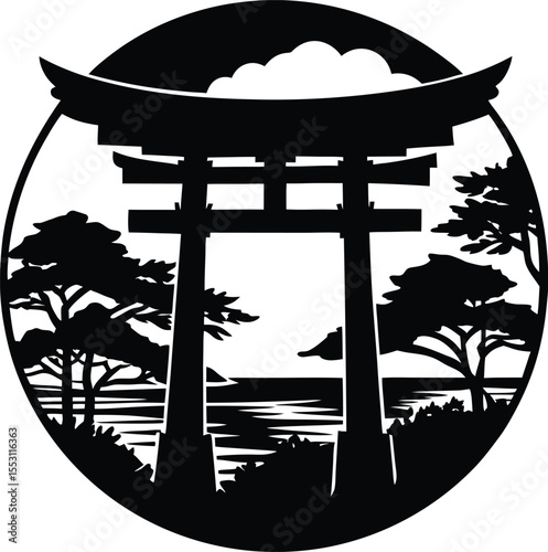Silhouette of a Japanese Torii Gate