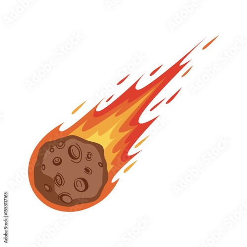 burning meteor or asteroid falling with fire trail cartoon illustration