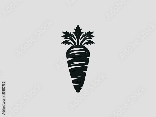 Vintage black carrot silhouette vector logo for farmers markets or juice bars