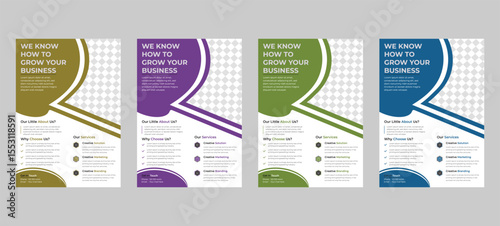 Corporate Business Flyer Template – Creative A4 Layouts with Golden, Purple, Green and Blue Color Set for Branding  Design.