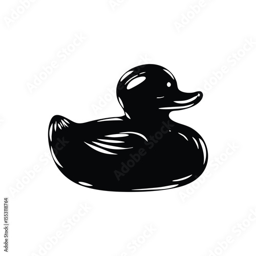 Rubber Duck Silhouette – Classic Bath Toy Icon Isolated on White Background

