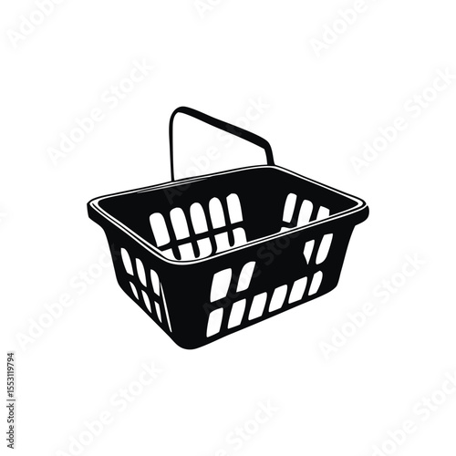 Shopping Basket Silhouette – Retail Icon Isolated on White Background
