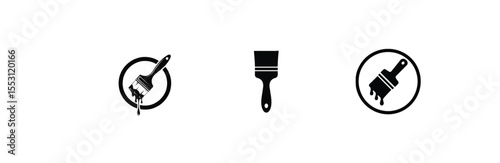Set of three paintbrush icons, one with dripping paint, another inside a circle