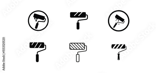 Collection of Six Paint Roller Icons Various Styles and Designs for Painting Projects