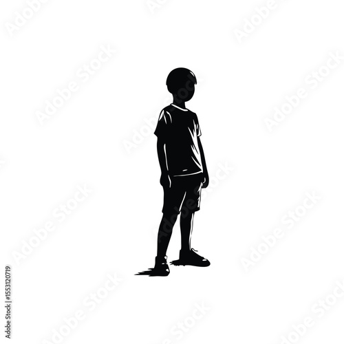 Little Boy Standing Silhouette Isolated on White Background
