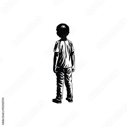 Little Boy Standing Silhouette Isolated on White Background
