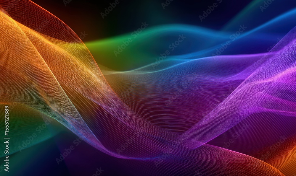 Fototapeta premium Colorful abstract waves flowing smoothly across a dark background, creating a vibrant visual effect