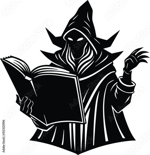 Silhouette of a Wizard Reading a Spellbook