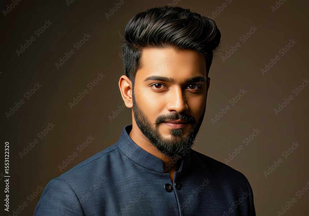 Fototapeta premium Confident Indian Man Portrait Studio Shot Stylish Beard Fashion Model
