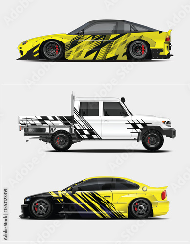 Three Customized Vehicles with Striking Graphics and Unique Modifications Side View