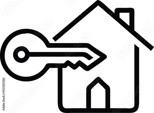 House key icon. Real estate symbol. Rent symbol. Mortgage sign. Residential property isolated illustration. Home key. Realtor service logo. 