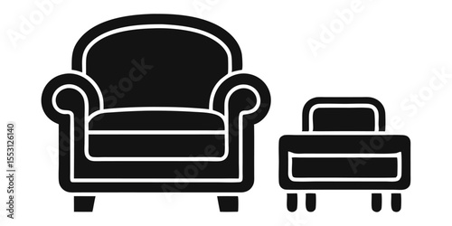 Minimalist black armchair and ottoman set provide a simple modern furniture look in interior design