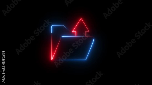 Glowing neon file folder sign. Glowing neon Folder icon isolated on black background. .add file of file manager icon concept ,