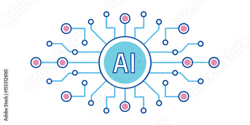 A stylized artificial intelligence AI shows technological neural connections on a white background
